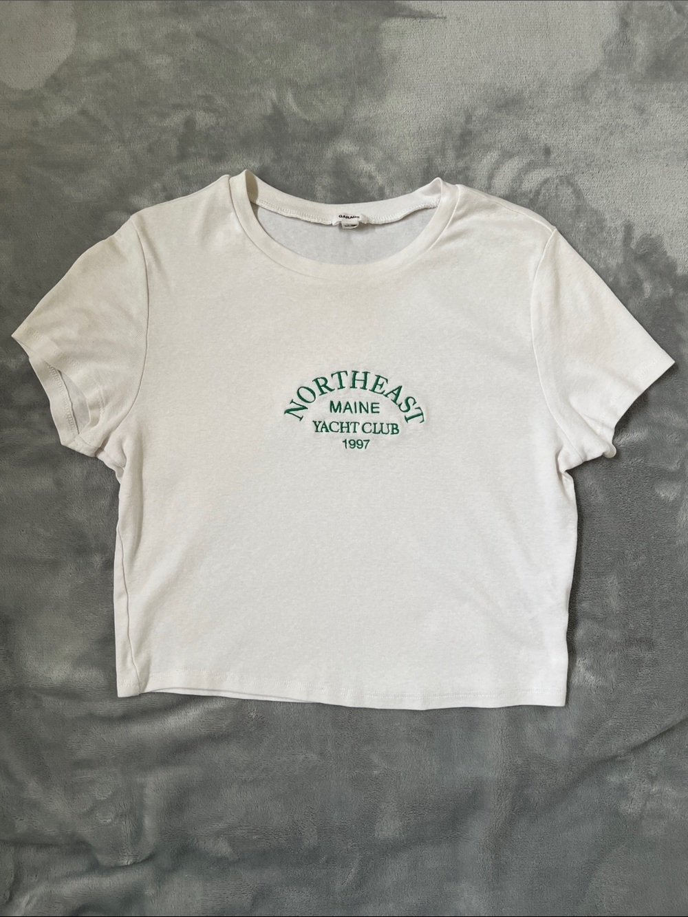 Garage White Crop Tee with Green Nautical Chest Print